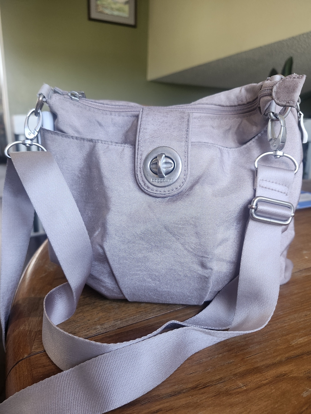 RFID-Blocking Crossbody Shoulder Bag in "Pink Shimmer" by Baggalini